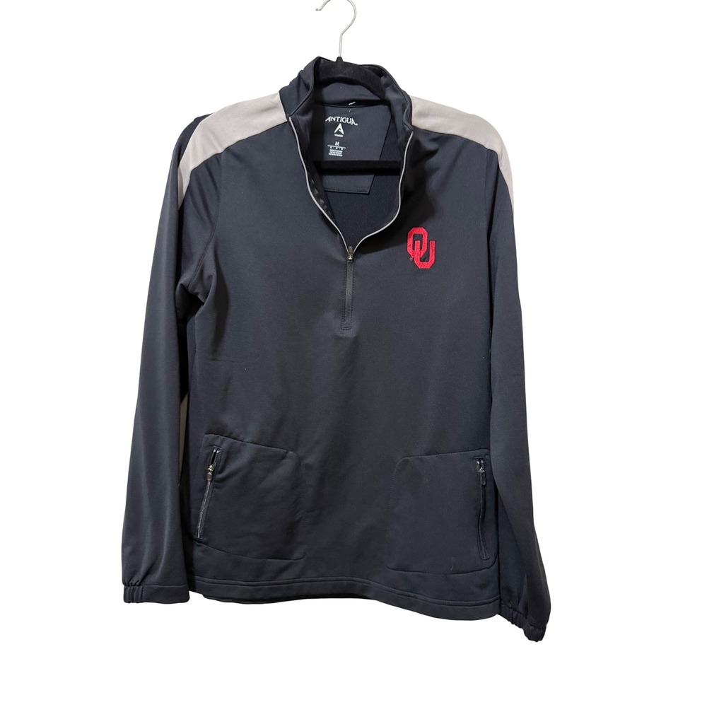 Antigua Oklahoma Sooners Pullover‎ Gray Black Quarter Zip Jacket Mens Medium